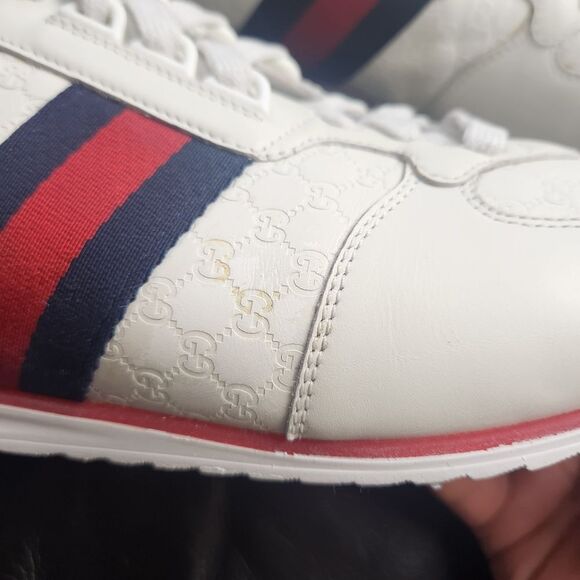 GUCCI LEATHER Web Sneaker 'White' size 8 restored - Picture 2 of 12